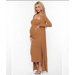 MATERNITY TUBE DRESS AND CARDIGAN SET -MOCHA